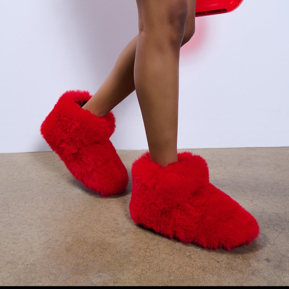 Azalea Wang Red Faux Fur Boots